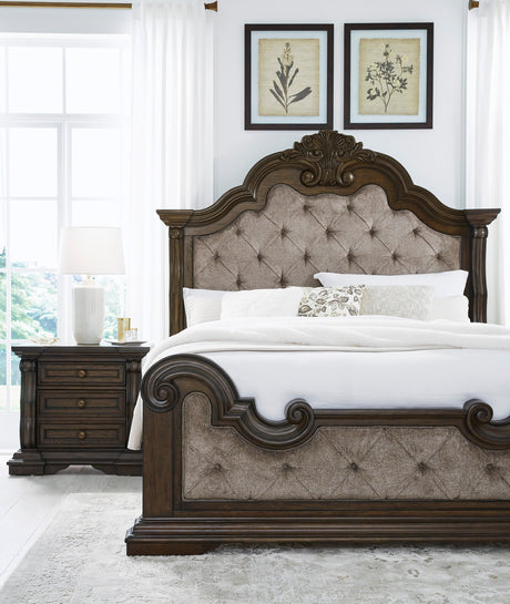 Maylee Dark Brown Upholstered Bedroom Set by Ashley at Eve Furniture