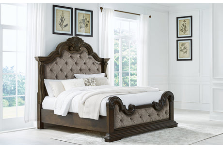 Maylee Dark Brown Upholstered Bedroom Set by Ashley at Eve Furniture