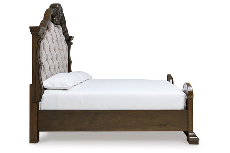 Maylee Dark Brown Upholstered Bedroom Set by Ashley at Eve Furniture