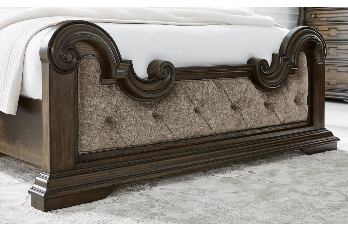 Maylee Dark Brown Upholstered Bedroom Set by Ashley at Eve Furniture