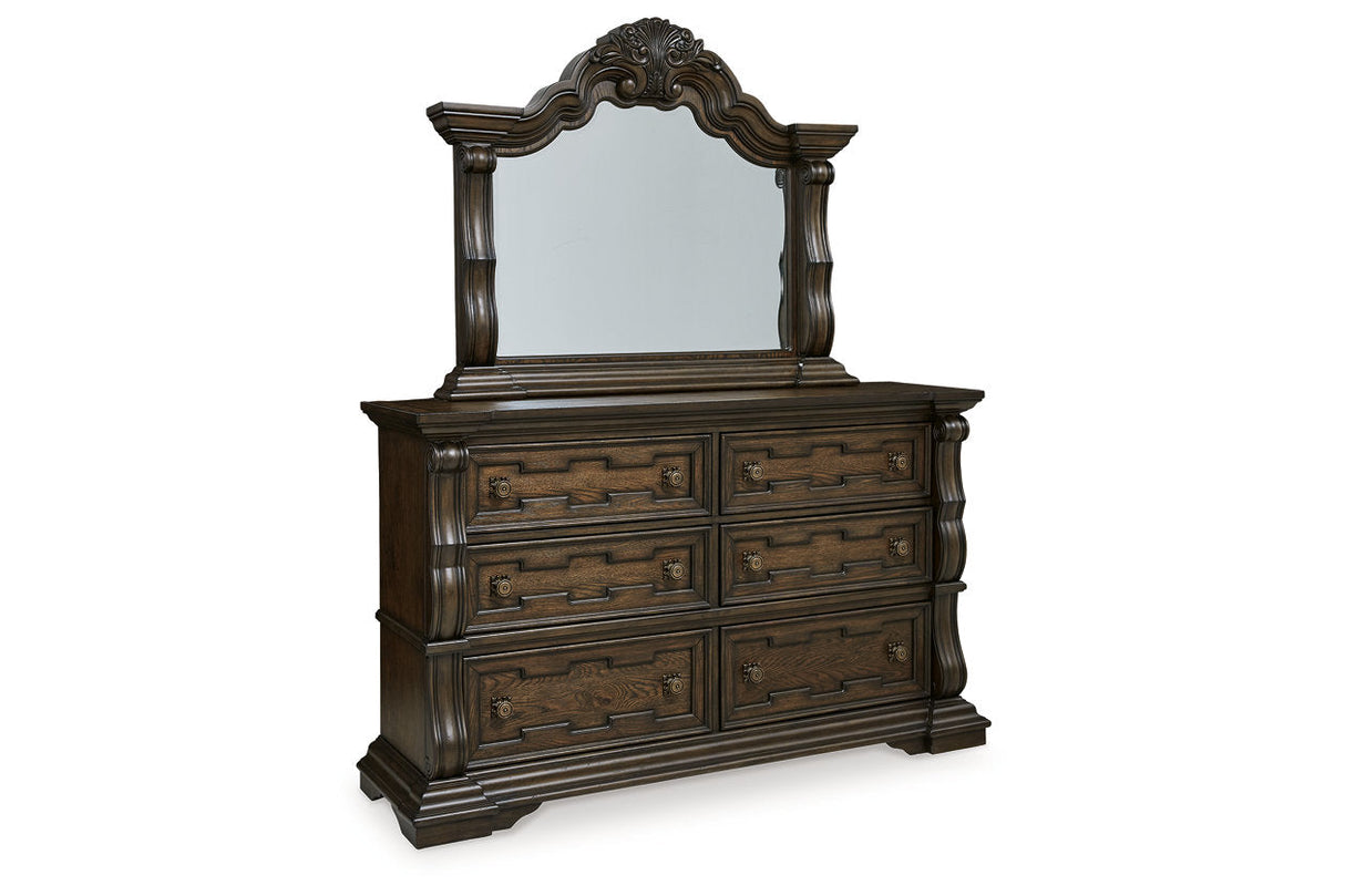 Maylee Dark Brown Upholstered Canopy Bedroom Set by Ashley at Eve Furniture