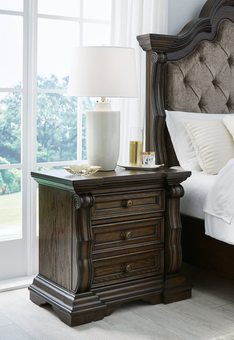 Maylee Dark Brown Upholstered Canopy Bedroom Set by Ashley at Eve Furniture