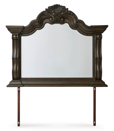 Maylee Dark Brown Upholstered Canopy Bedroom Set by Ashley at Eve Furniture