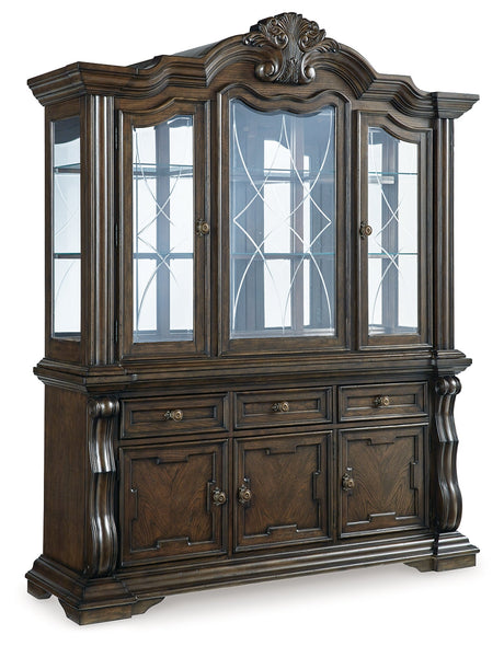 Maylee Dining Table and 10 Chairs with Storage in Dark Brown by Ashley at Eve Furniture