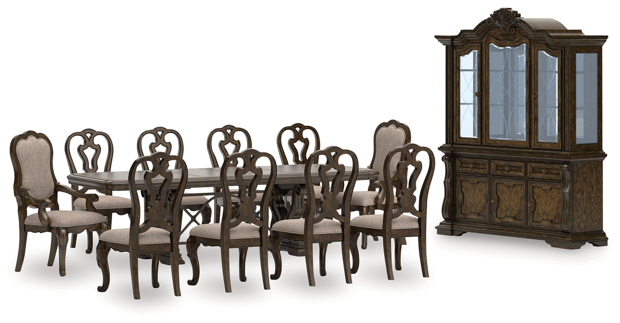 Maylee Dining Table and 10 Chairs with Storage in Dark Brown by Ashley at Eve Furniture