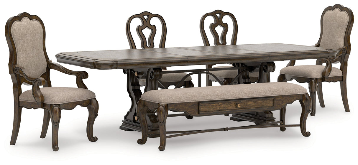 Maylee Dining Table and 4 Chairs and Bench in Dark Brown by Ashley at Eve Furniture