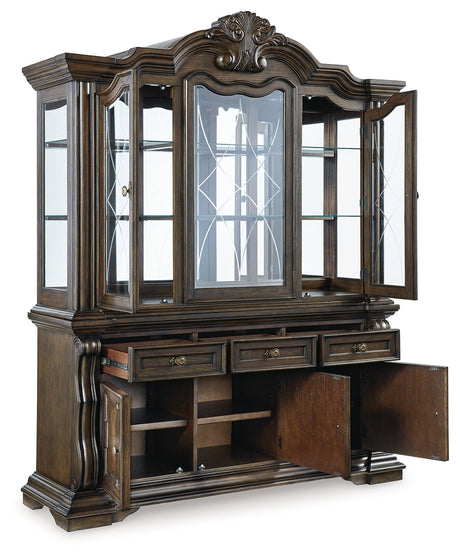 Maylee Dining Table and 4 Chairs and Bench with Storage in Dark Brown by Ashley at Eve Furniture