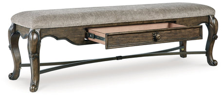 Maylee Dining Table and 4 Chairs and Bench with Storage in Dark Brown by Ashley at Eve Furniture