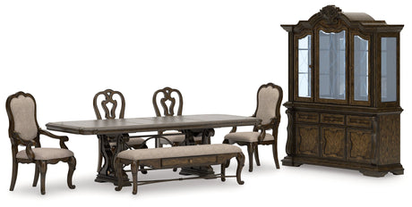 Maylee Dining Table and 4 Chairs and Bench with Storage in Dark Brown by Ashley at Eve Furniture