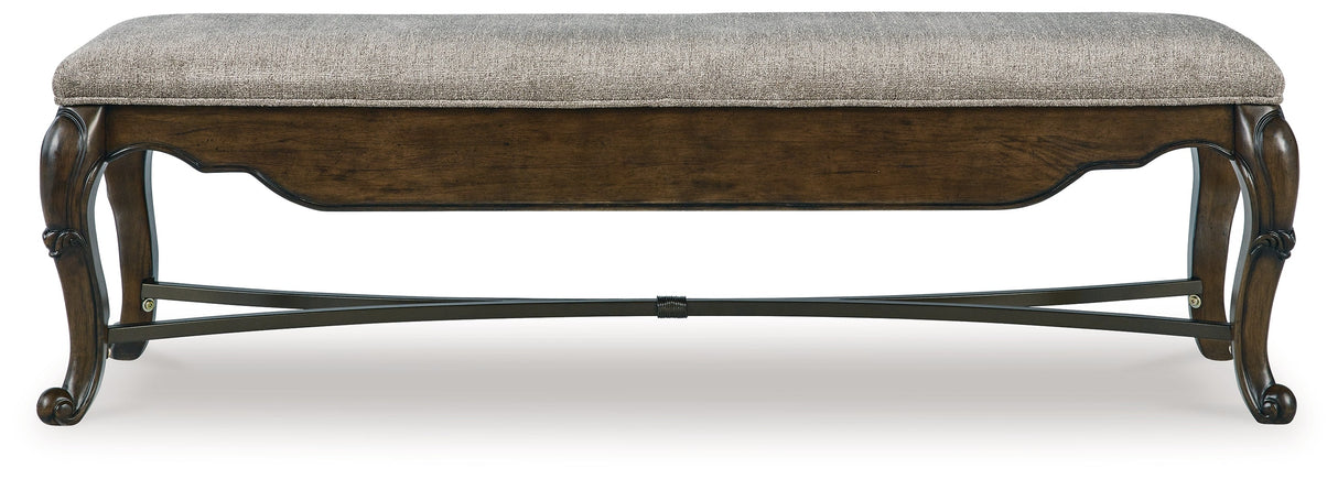 Maylee Dining Table and 6 Chairs and Bench with Storage in Dark Brown by Ashley at Eve Furniture