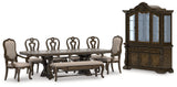 Maylee Dining Table and 6 Chairs and Bench with Storage in Dark Brown by Ashley at Eve Furniture