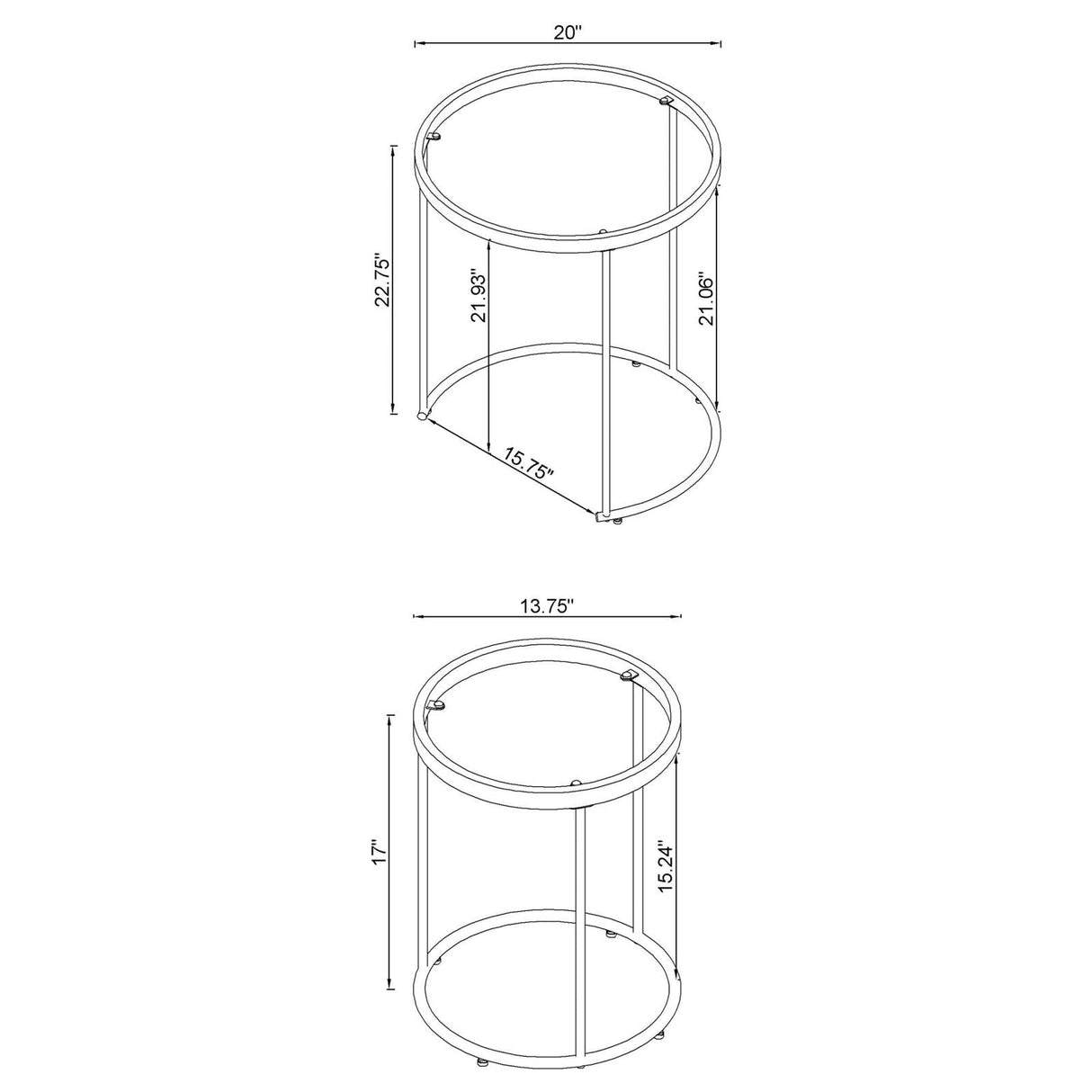 Maylin 2-Piece Round Glass Top Nesting Tables Gold