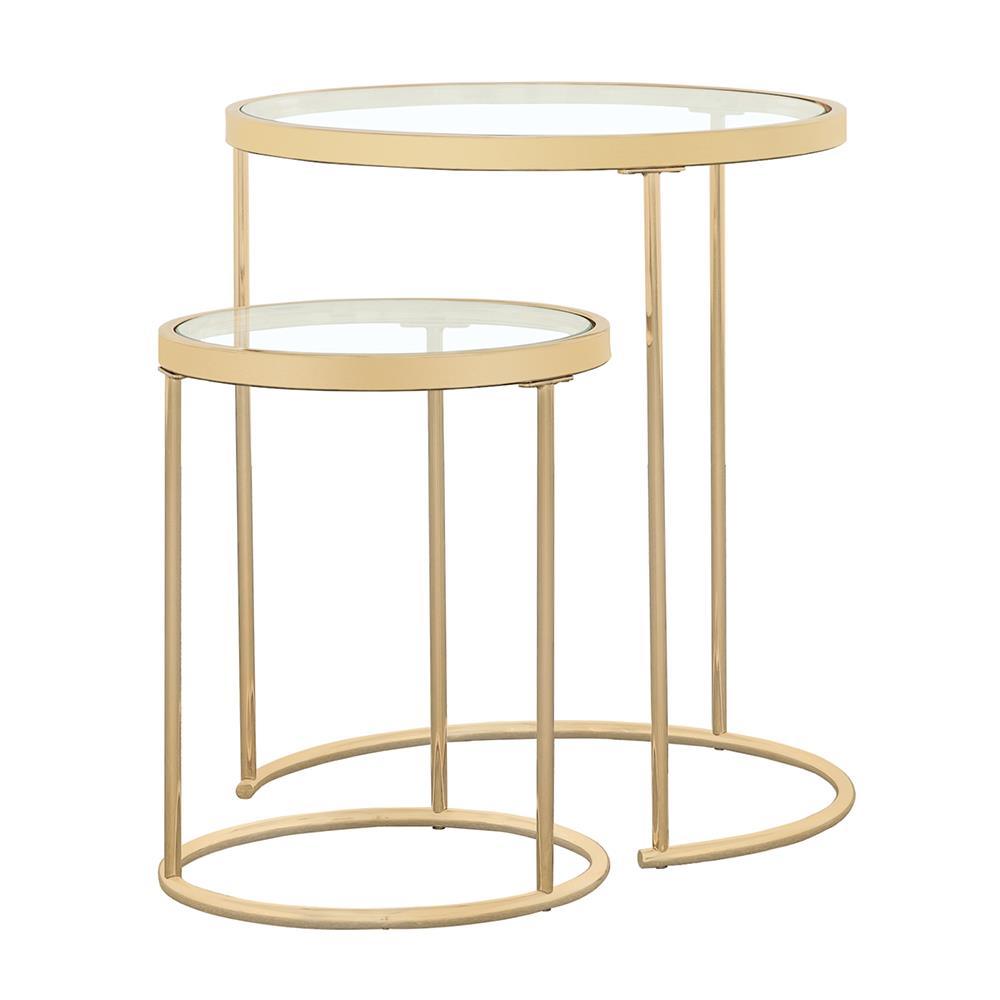 Maylin Gold 2-Piece Round Glass Top Nesting Tables by Coaster at Eve Furniture