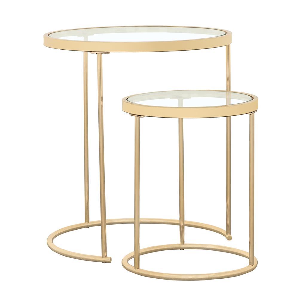 Maylin Gold 2-Piece Round Glass Top Nesting Tables by Coaster at Eve Furniture