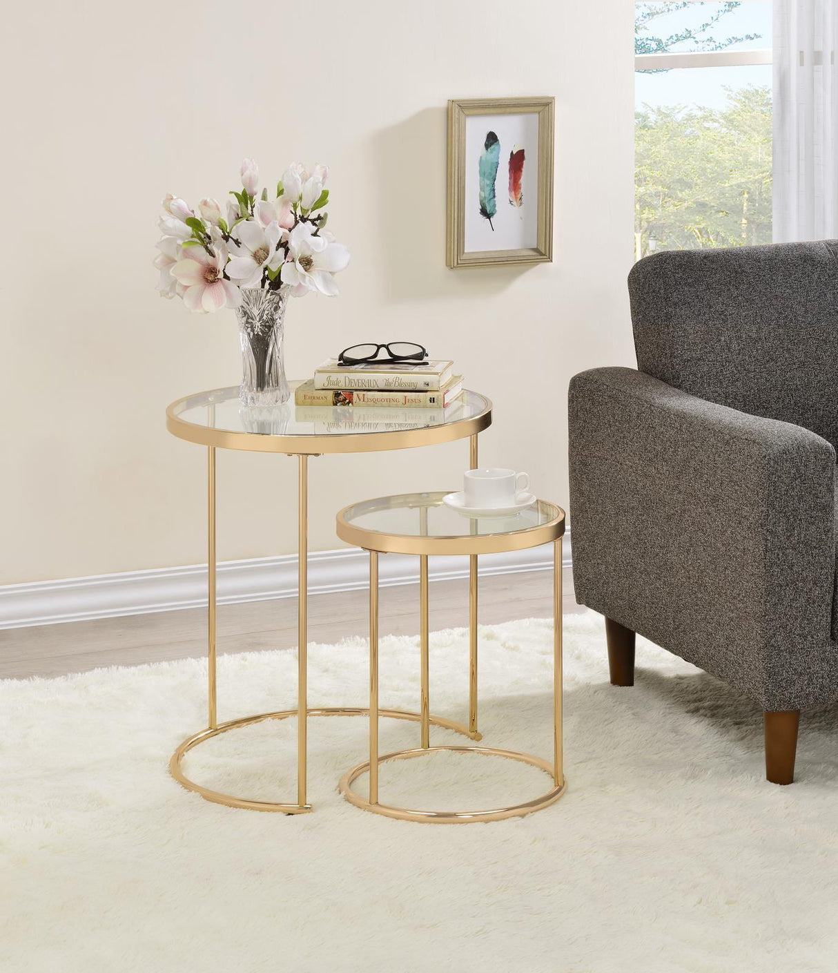 Maylin Gold 2-Piece Round Glass Top Nesting Tables by Coaster at Eve Furniture