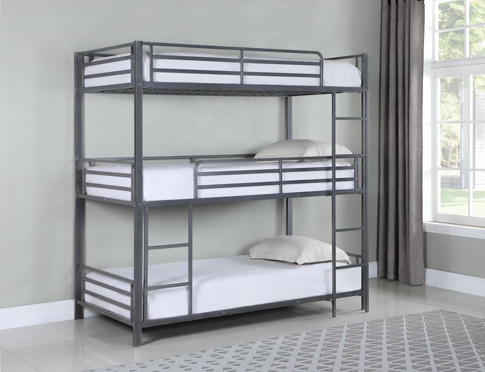 Maynard Gunmetal Metal Triple Twin Bunk Bed