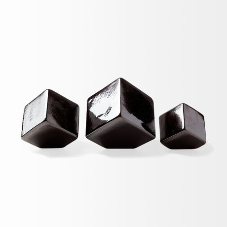 Mayweather (Set of 3) Black Geometric Ceramic Cubes by Mercana at Eve Furniture