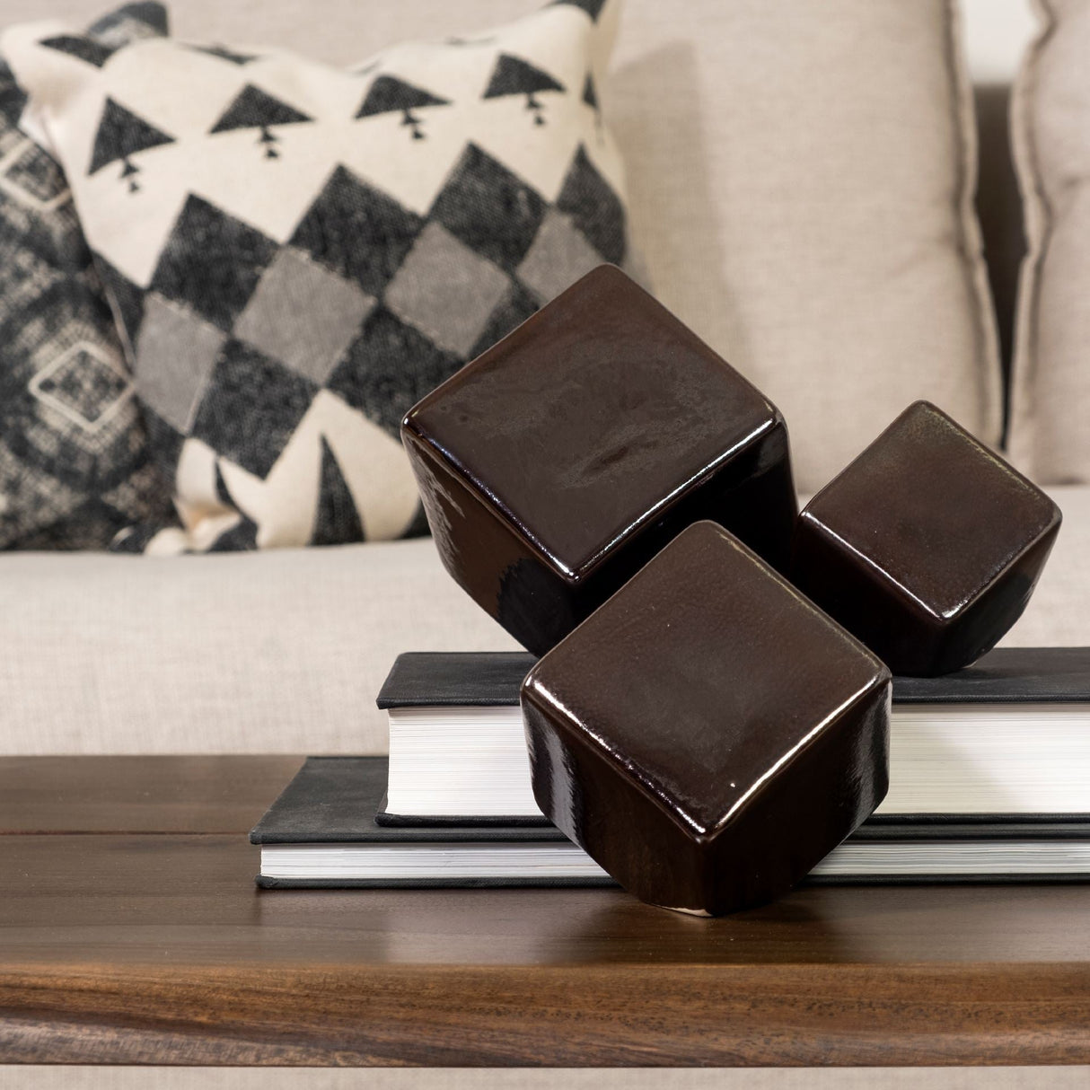 Mayweather (Set of 3) Black Geometric Ceramic Cubes by Mercana at Eve Furniture