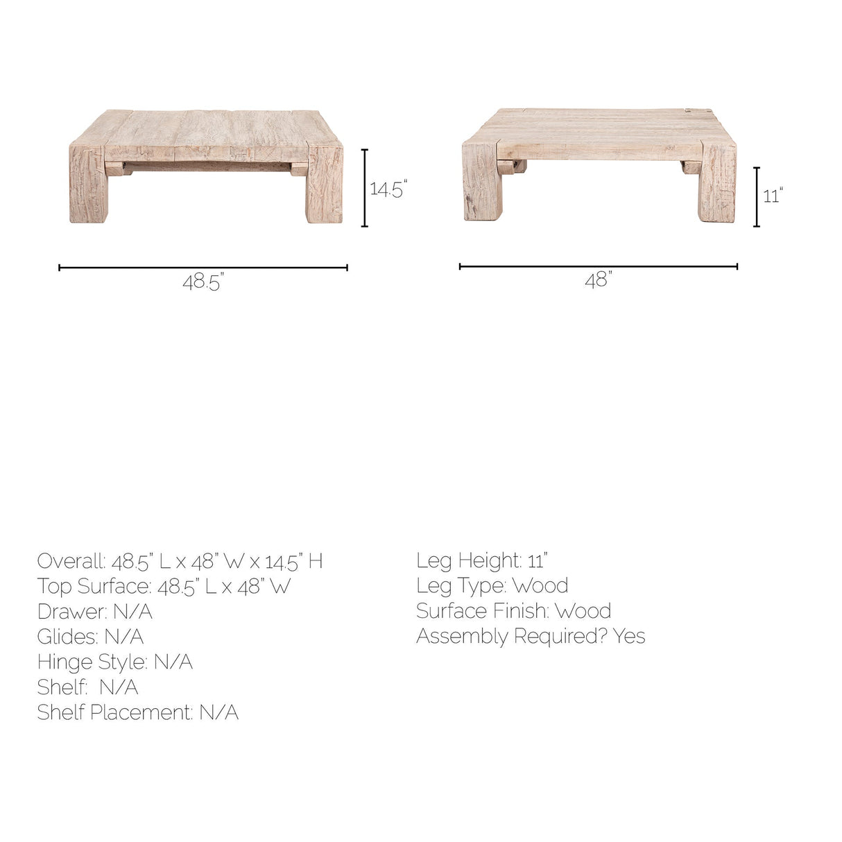 McArthur Square Reclaimed Solid Wood Coffee Table by Mercana at Eve Furniture