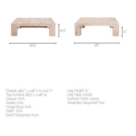 McArthur Square Reclaimed Solid Wood Coffee Table by Mercana at Eve Furniture