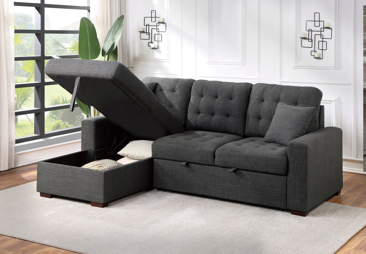 McCafferty Dark Gray 2-Piece Sectional with Pull-out Bed and Left Chaise with Hidden Storage by Homelegance at Eve Furniture