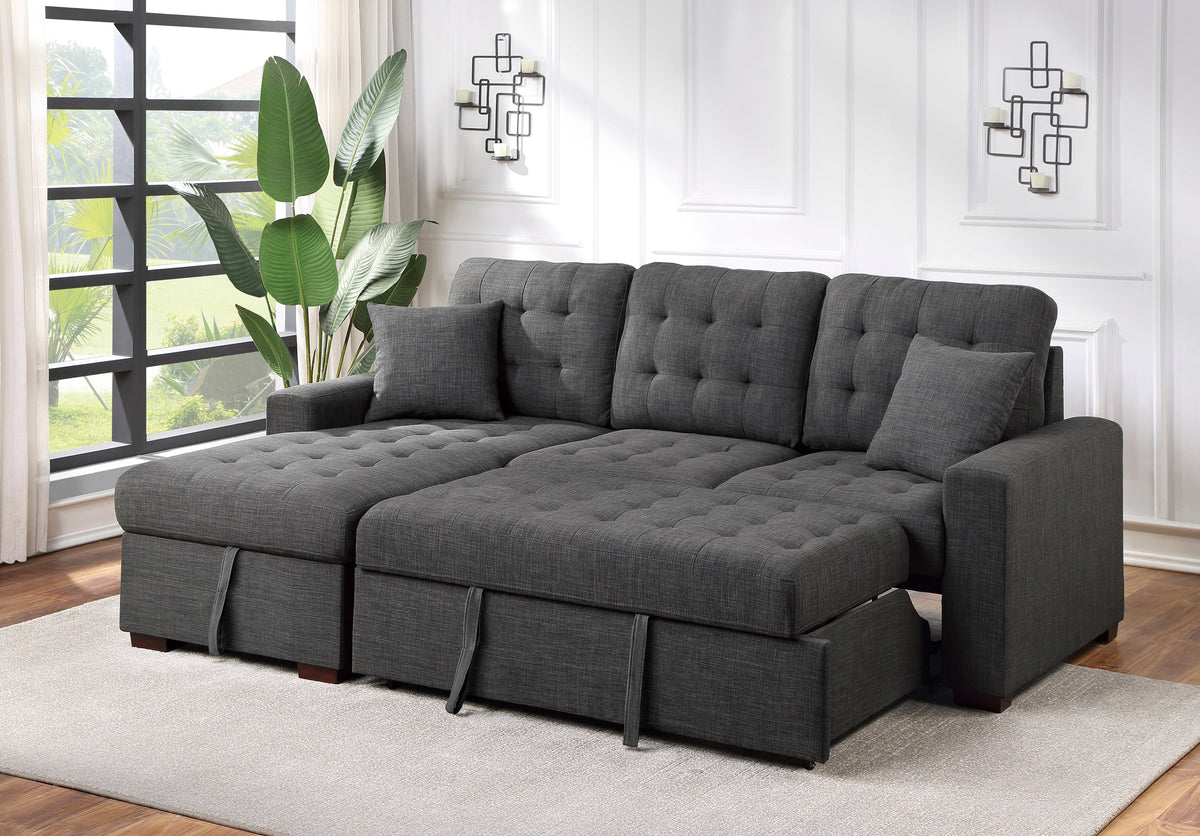 McCafferty Dark Gray 2-Piece Sectional with Pull-out Bed and Left Chaise with Hidden Storage by Homelegance at Eve Furniture