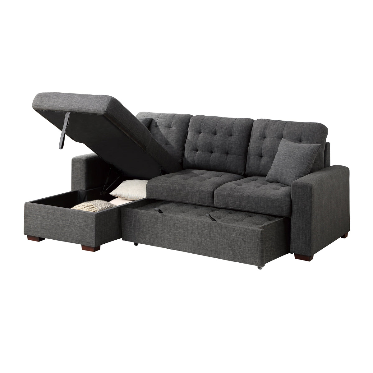 McCafferty Dark Gray 2-Piece Sectional with Pull-out Bed and Left Chaise with Hidden Storage by Homelegance at Eve Furniture