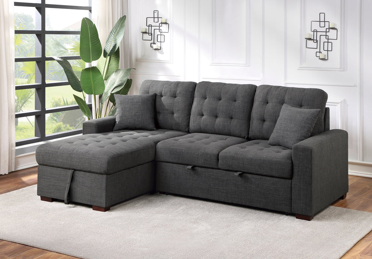 McCafferty Dark Gray 2-Piece Sectional with Pull-out Bed and Left Chaise with Hidden Storage by Homelegance at Eve Furniture