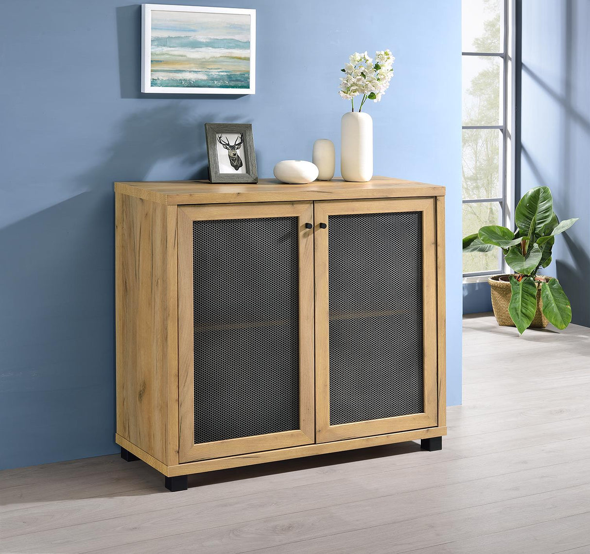 McHale Golden Oak Accent Cabinet with Two Mesh Doors