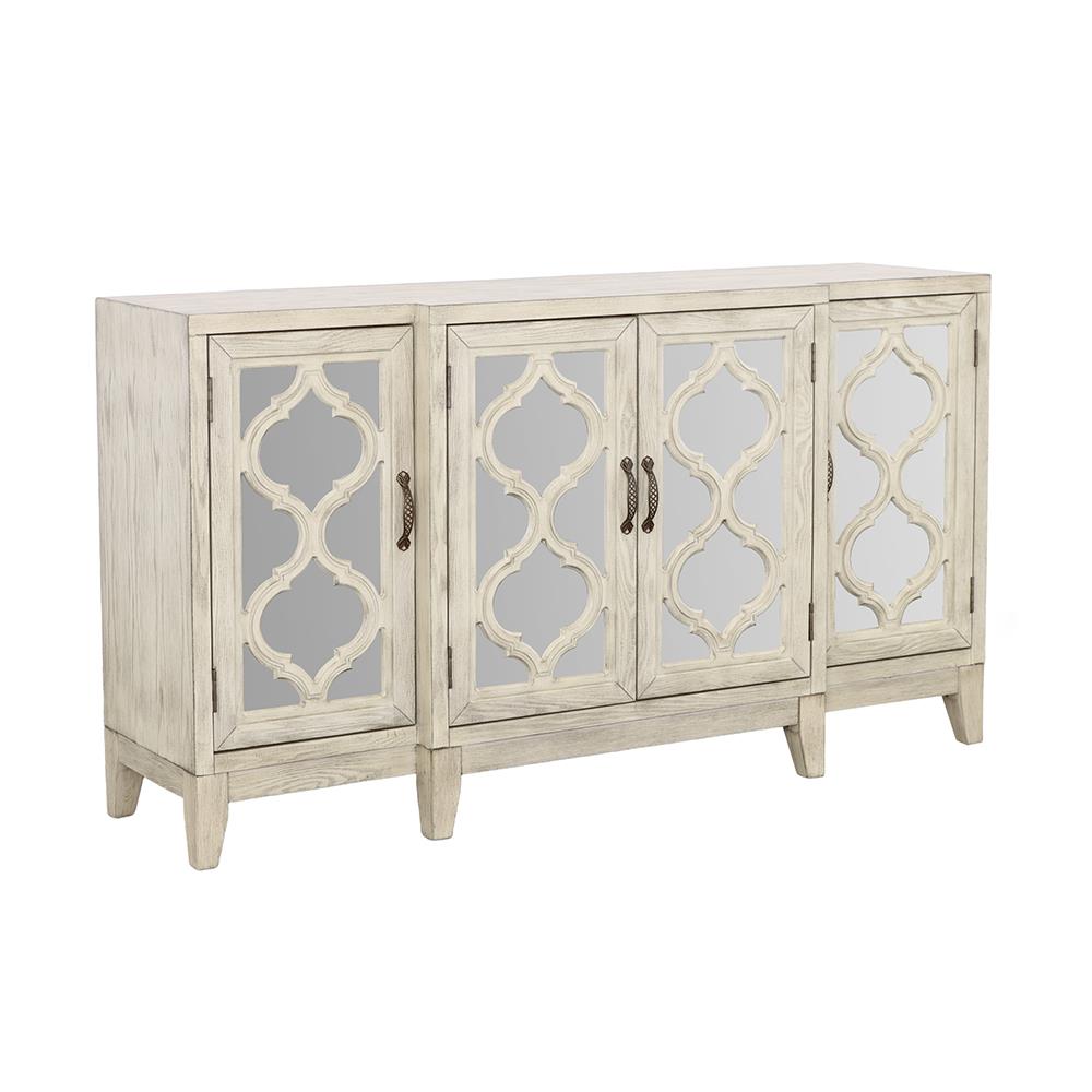 McKellen Antique White 4-Door Accent Cabinet