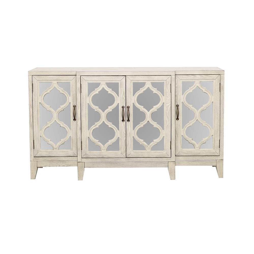 McKellen Antique White 4-Door Accent Cabinet