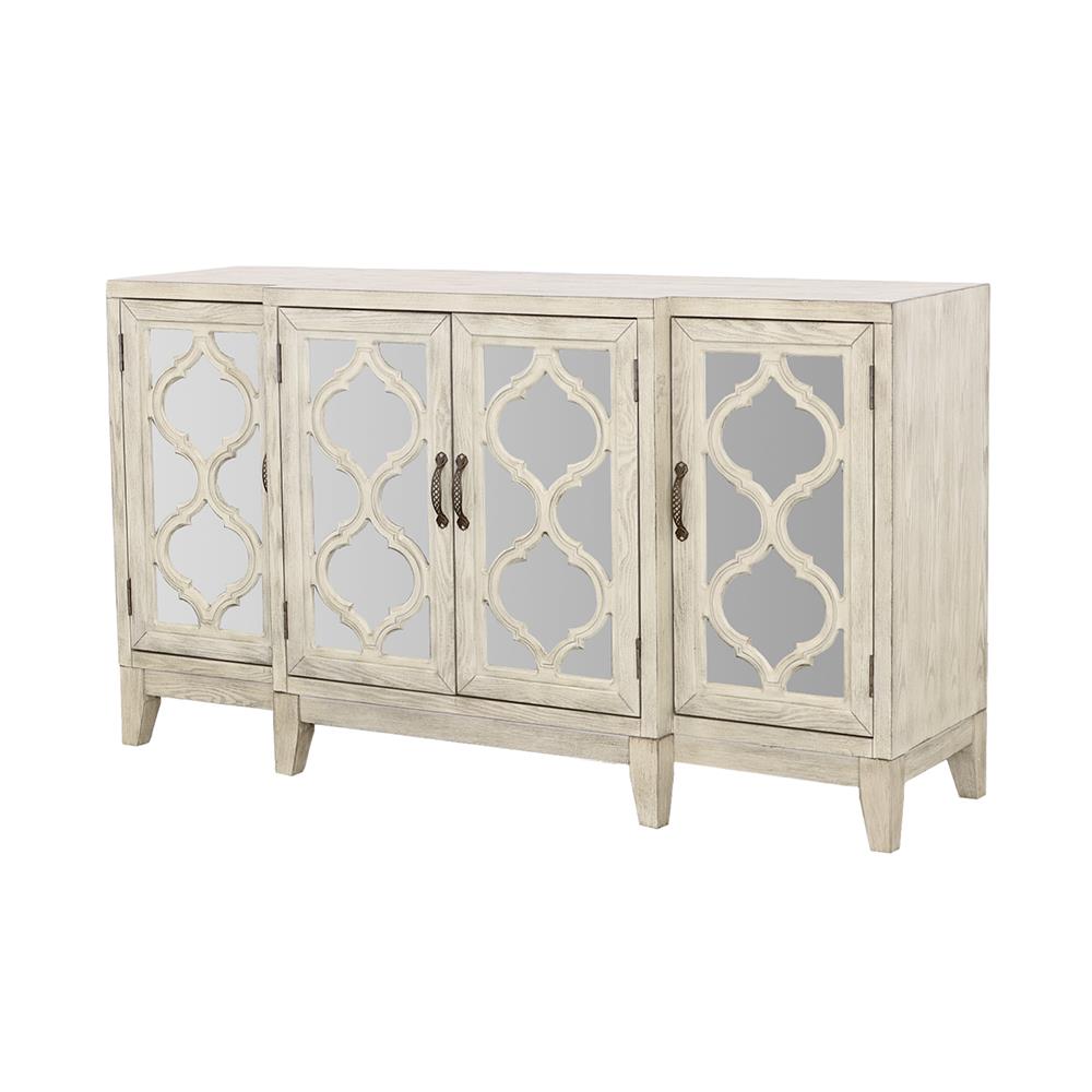 McKellen Antique White 4-Door Accent Cabinet