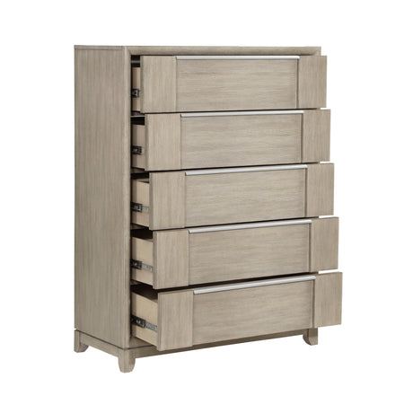 McKewen Light Gray Upholstered Storage Platform Bedroom Set by Homelegance at Eve Furniture