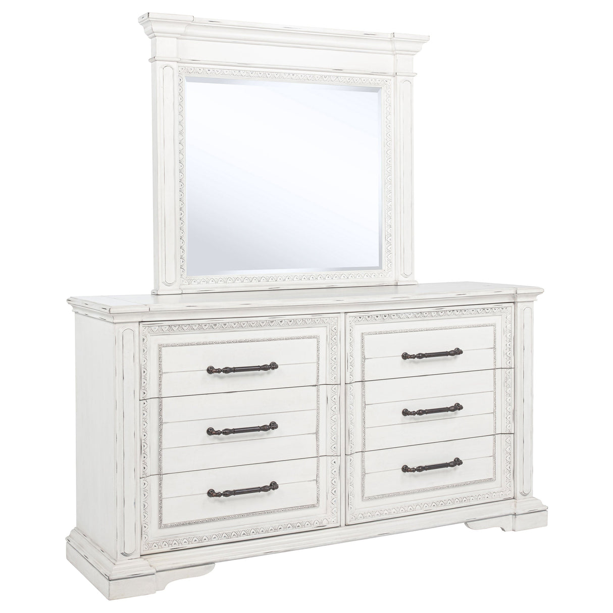 McKinney Vintage White 6-drawer Bedroom Dresser with Mirror by Coaster at Eve Furniture