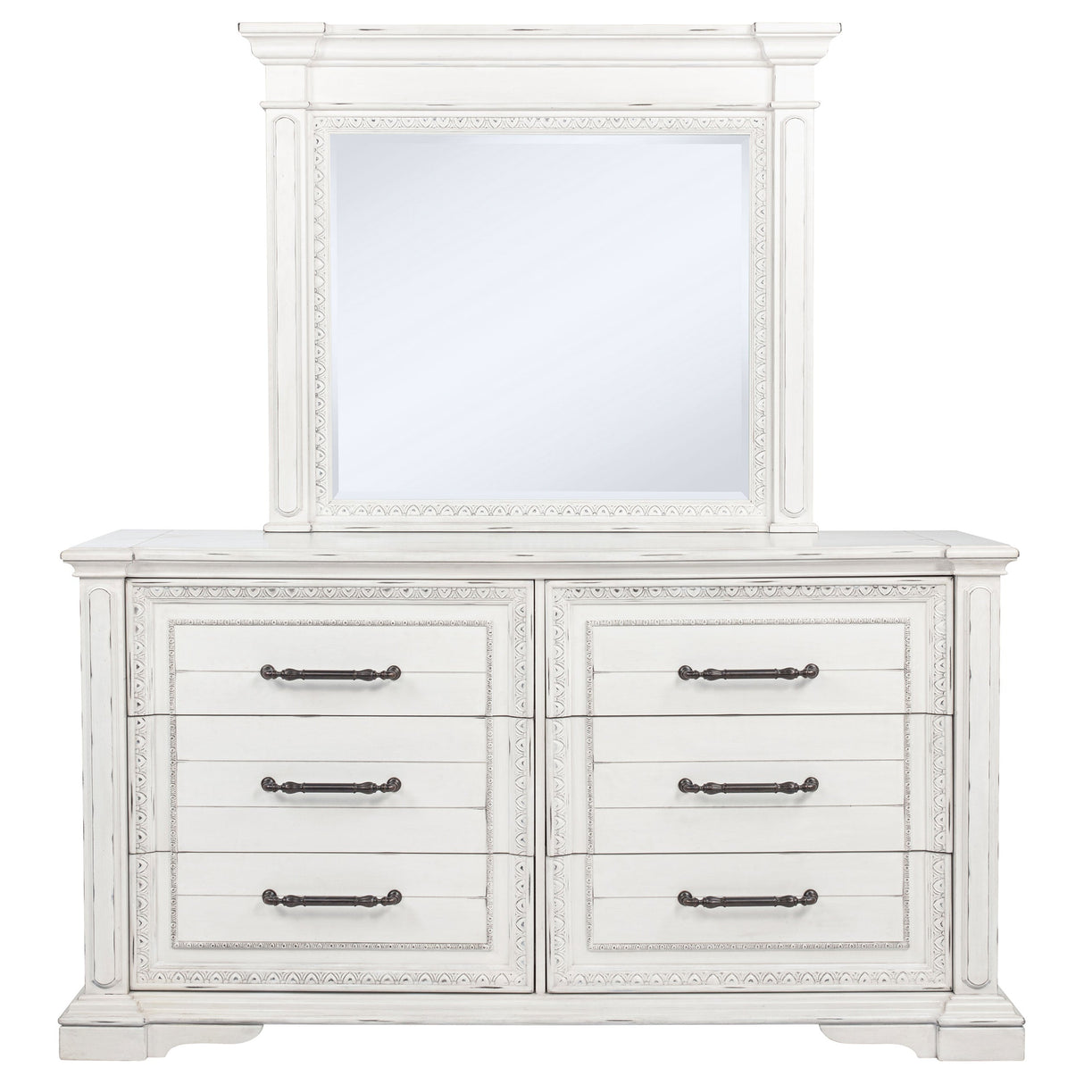 McKinney Vintage White 6-drawer Bedroom Dresser with Mirror by Coaster at Eve Furniture