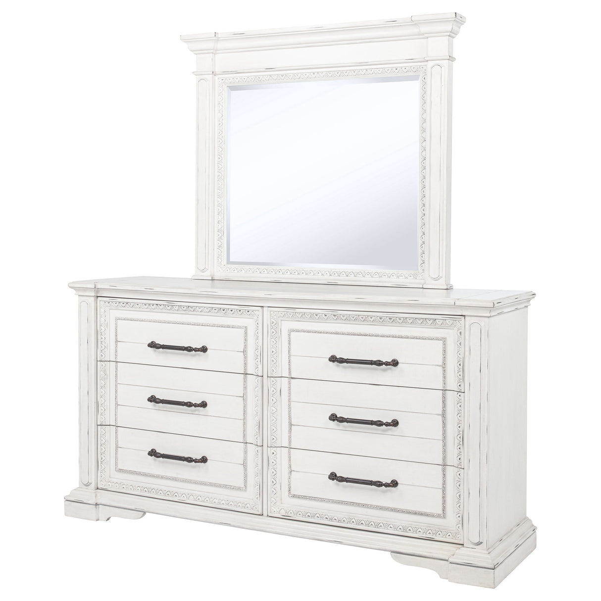 McKinney Vintage White 6-drawer Bedroom Dresser with Mirror by Coaster at Eve Furniture