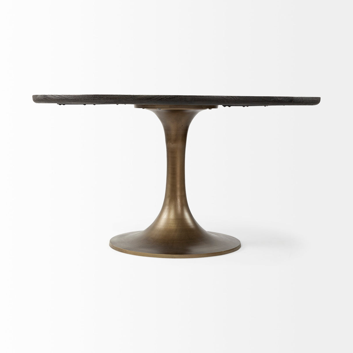 McLeod II Round Brown Solid Wood Top Gold Metal Base Dining Table by Mercana at Eve Furniture