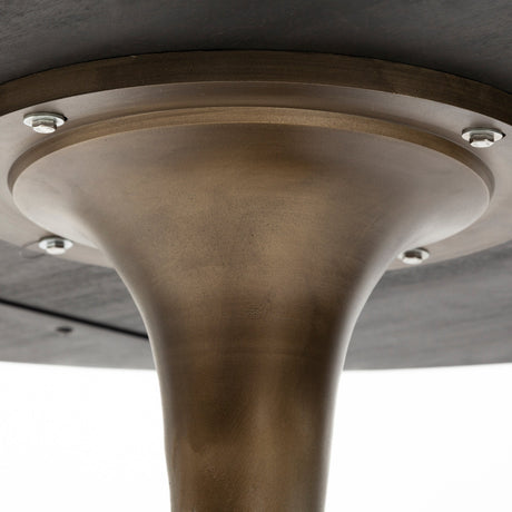McLeod II Round Brown Solid Wood Top Gold Metal Base Dining Table by Mercana at Eve Furniture