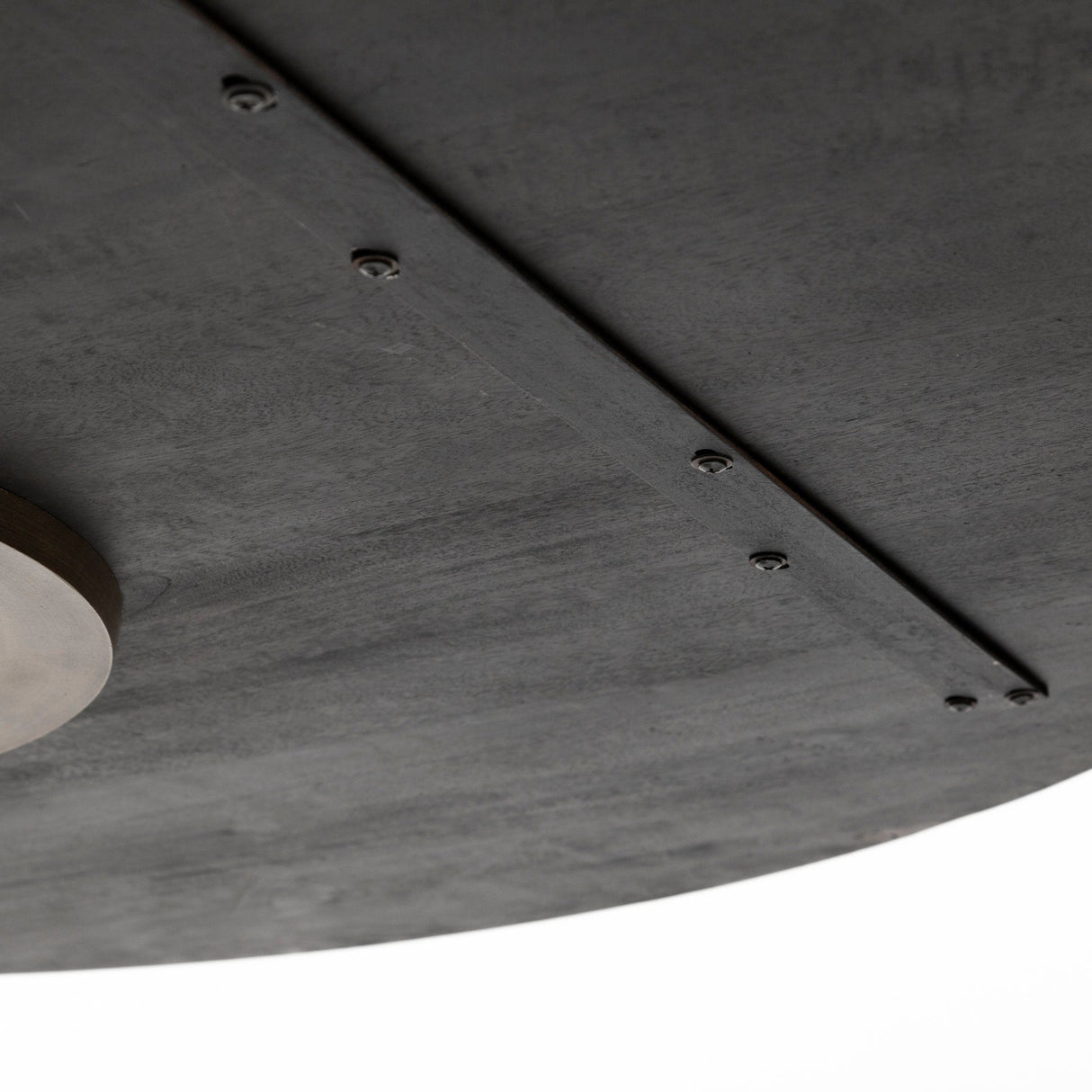 McLeod II Round Brown Solid Wood Top Gold Metal Base Dining Table by Mercana at Eve Furniture