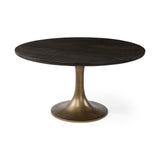 McLeod II Round Brown Solid Wood Top Gold Metal Base Dining Table by Mercana at Eve Furniture