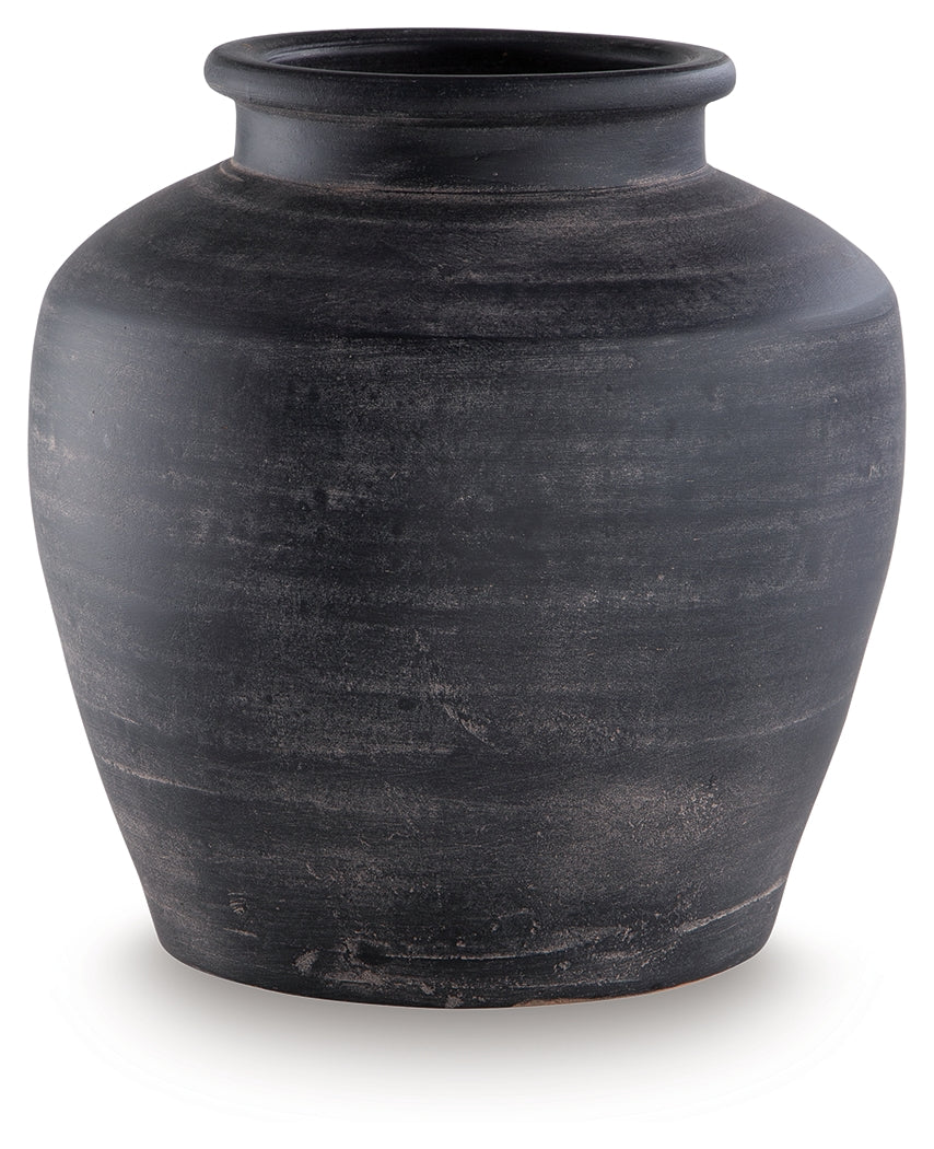 Meadie Distressed Black Vase by Ashley at Eve Furniture