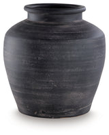 Meadie Distressed Black Vase by Ashley at Eve Furniture