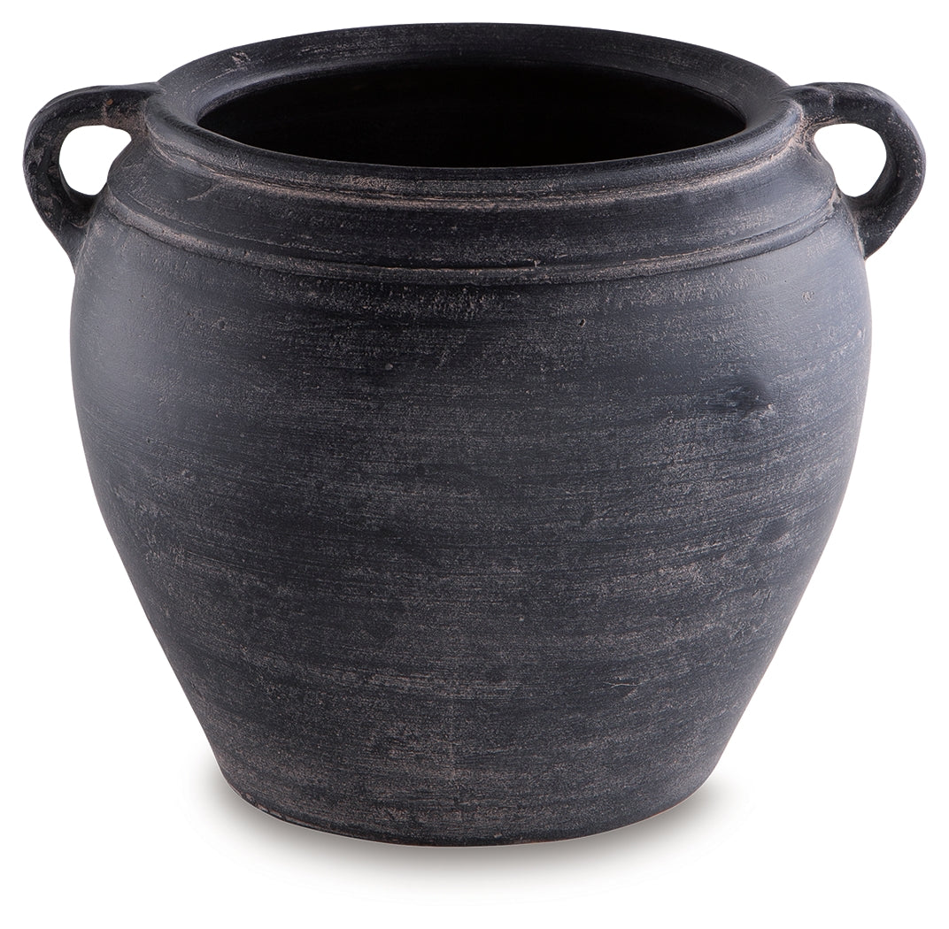 Meadie Distressed Black Vase by Ashley at Eve Furniture