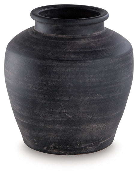 Meadie Distressed Black Vase by Ashley at Eve Furniture