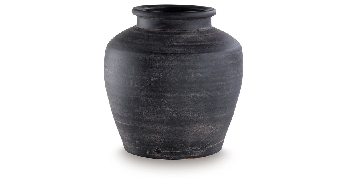 Meadie Distressed Black Vase by Ashley at Eve Furniture