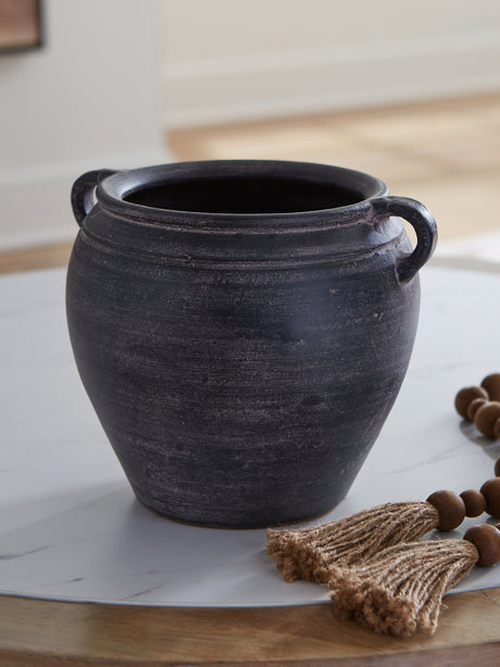 Meadie Distressed Black Vase by Ashley at Eve Furniture