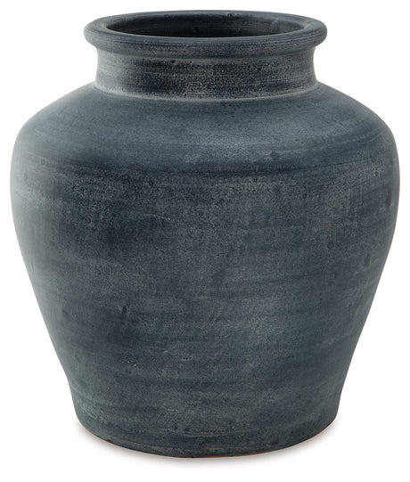 Meadie Distressed Blue Vase by Ashley at Eve Furniture