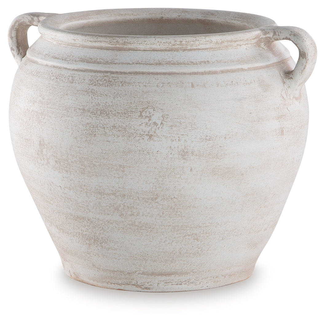 Meadie Distressed White Vase by Ashley at Eve Furniture