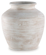 Meadie Distressed White Vase by Ashley at Eve Furniture