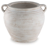 Meadie Distressed White Vase by Ashley at Eve Furniture